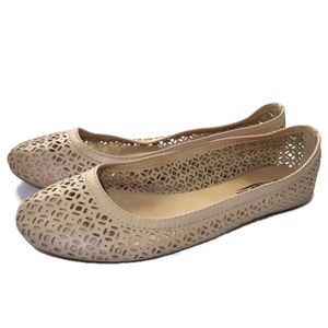 Lucky Brand Eastly Laser Cut Beige Leather Flats
